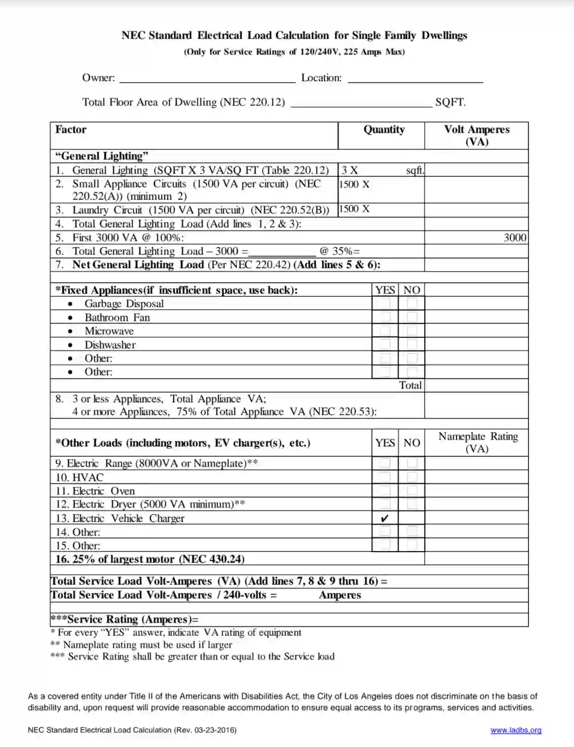 LADBS NEC Standard Electrical Load Calculation ≡ Fill Out Forms ...