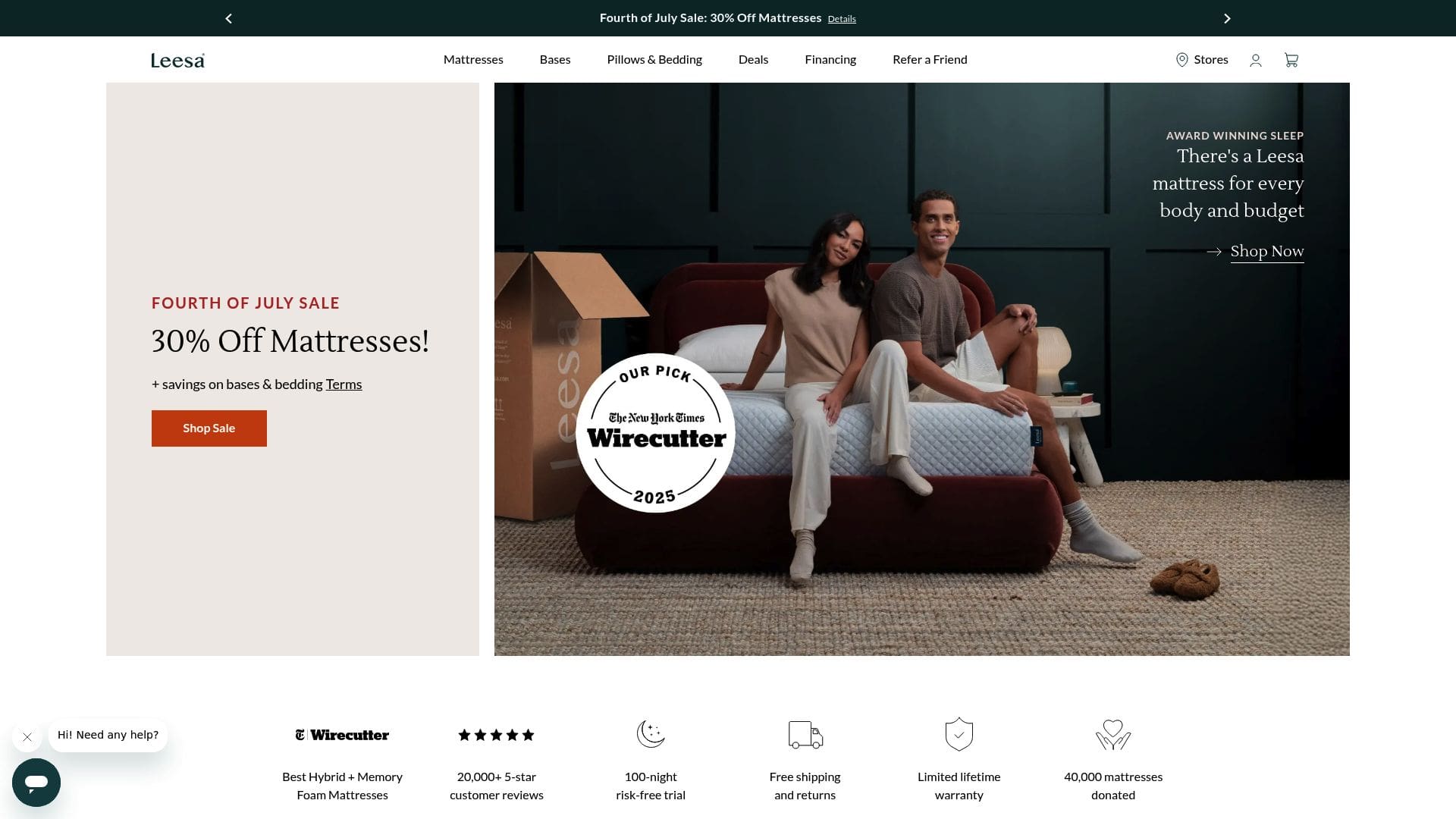 Screenshot of leesa.com