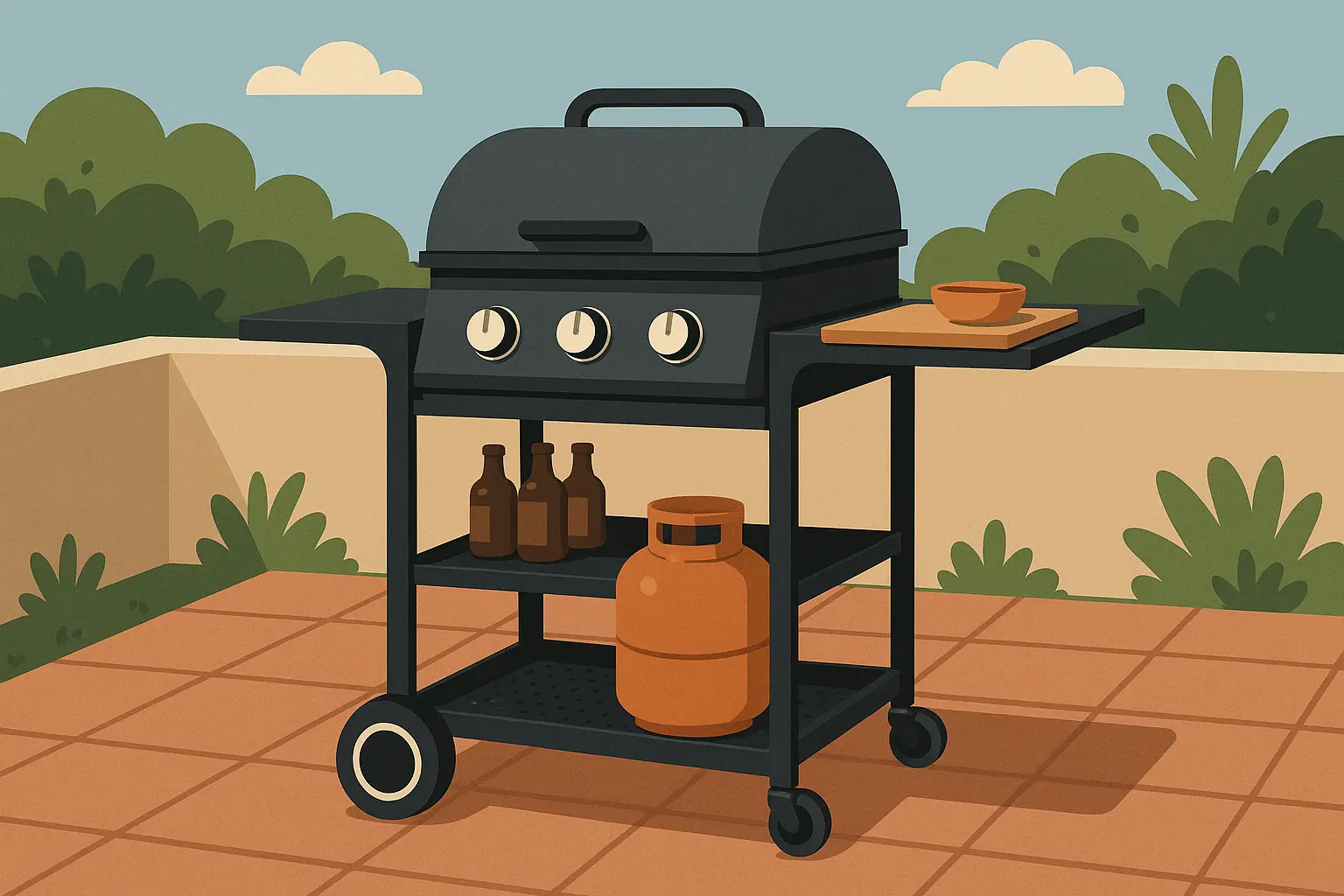 Rolling grill cart setup for small spaces