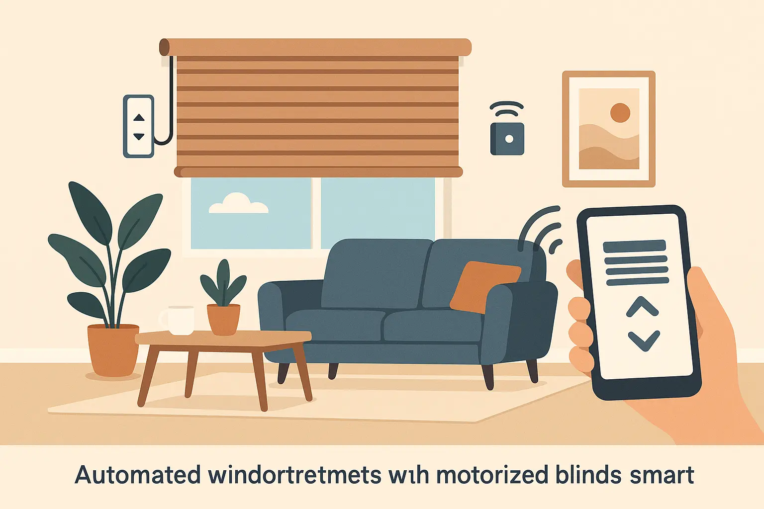 Automated window treatments in modern living room