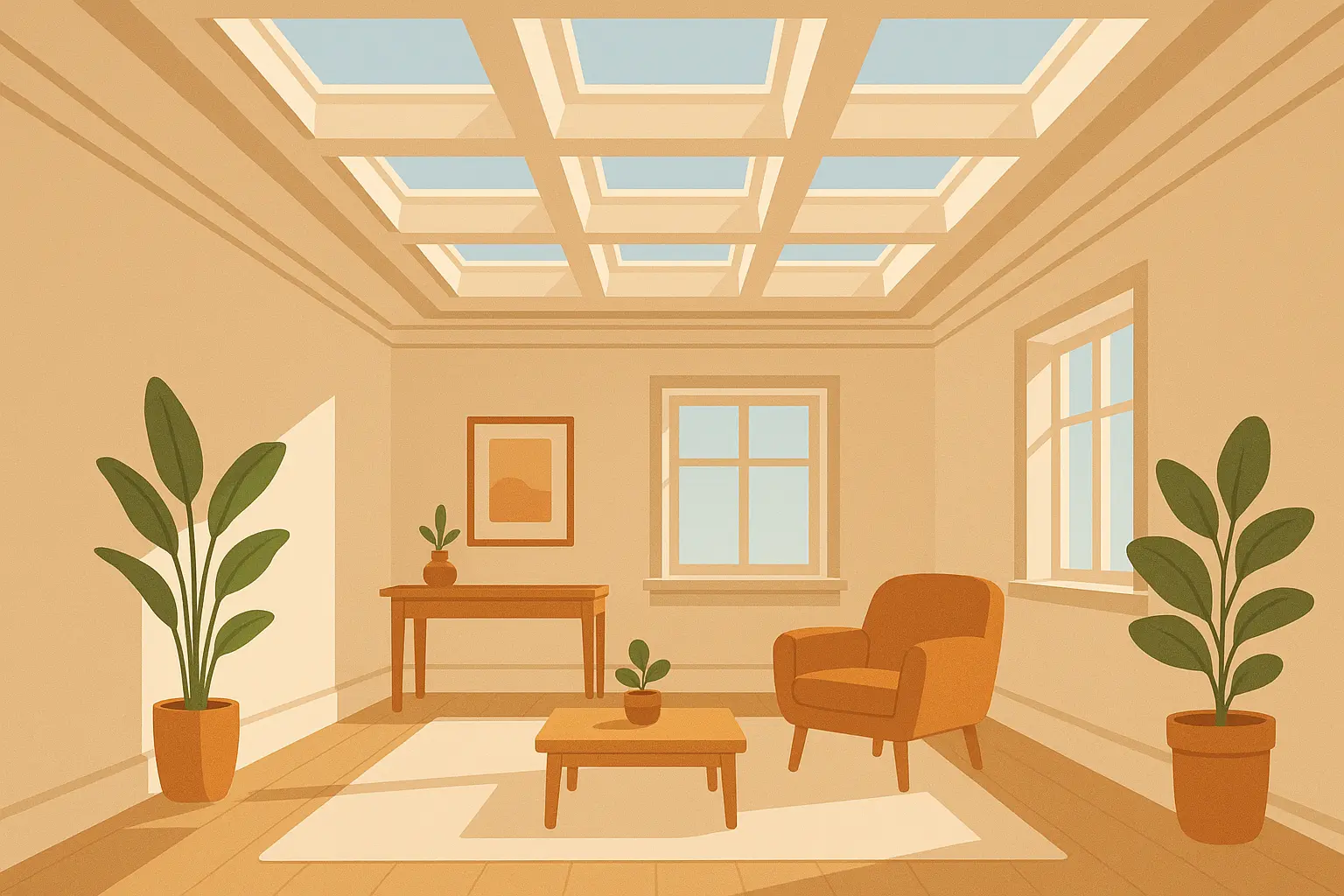 Coffered ceiling with skylight integration