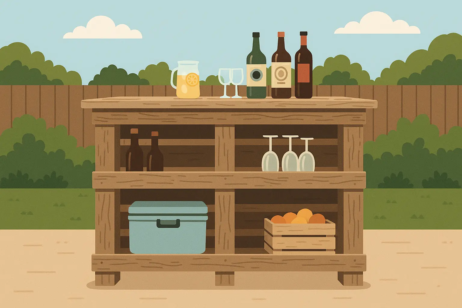 DIY pallet wood outdoor bar construction