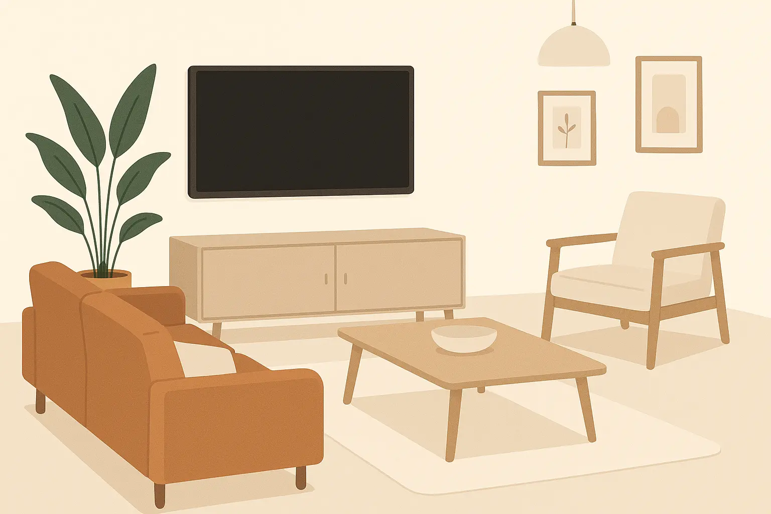 Small living room with TV mounted on wall