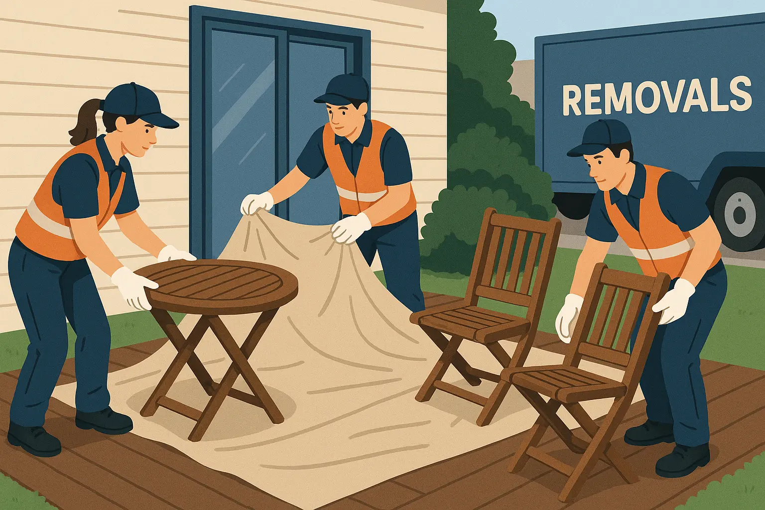 Professional junk removal service clearing old outdoor furniture
