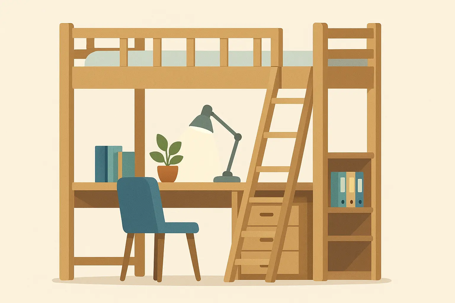 Loft bed with integrated study space underneath