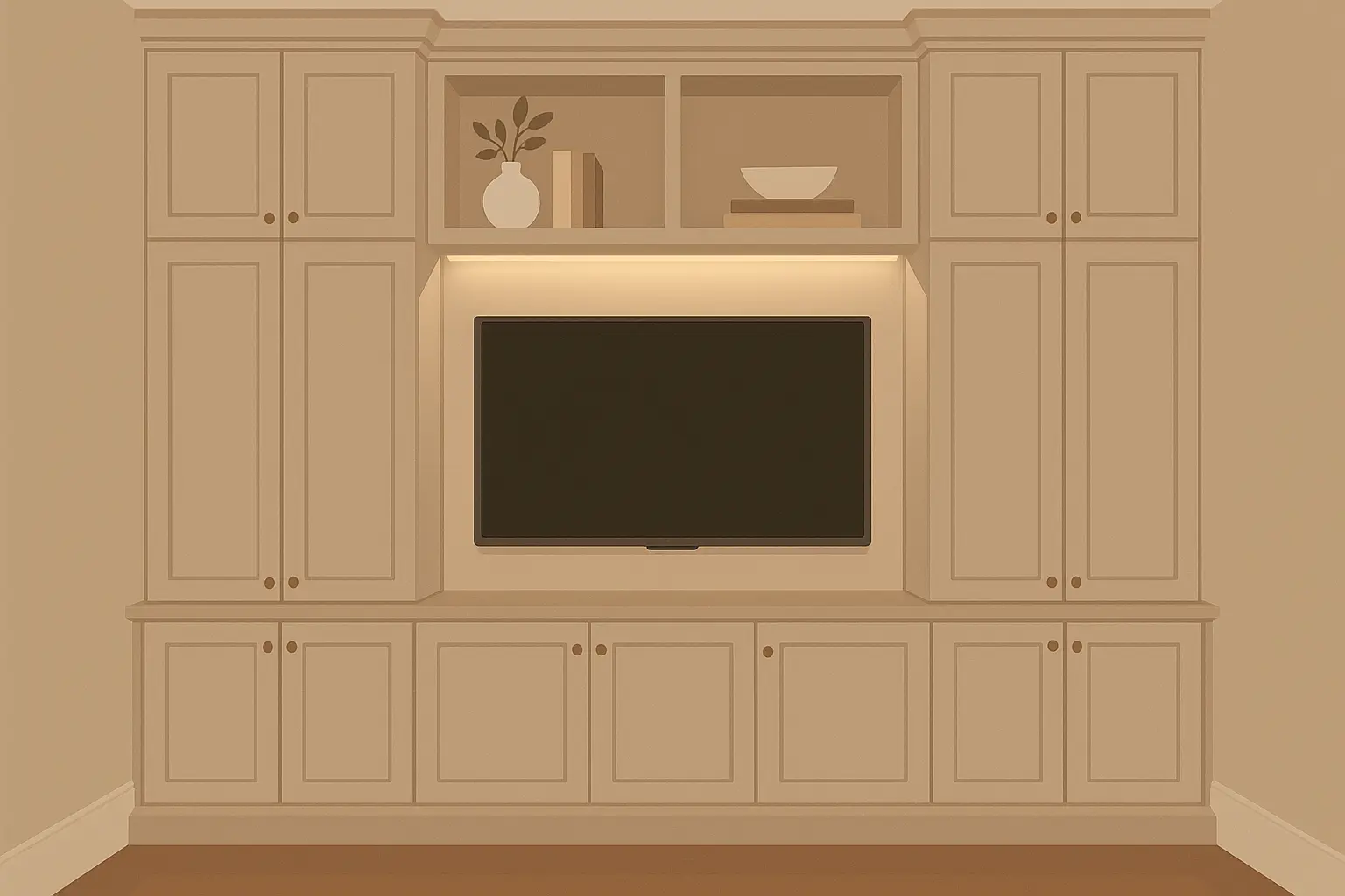 Elegant built-in entertainment center with TV integration