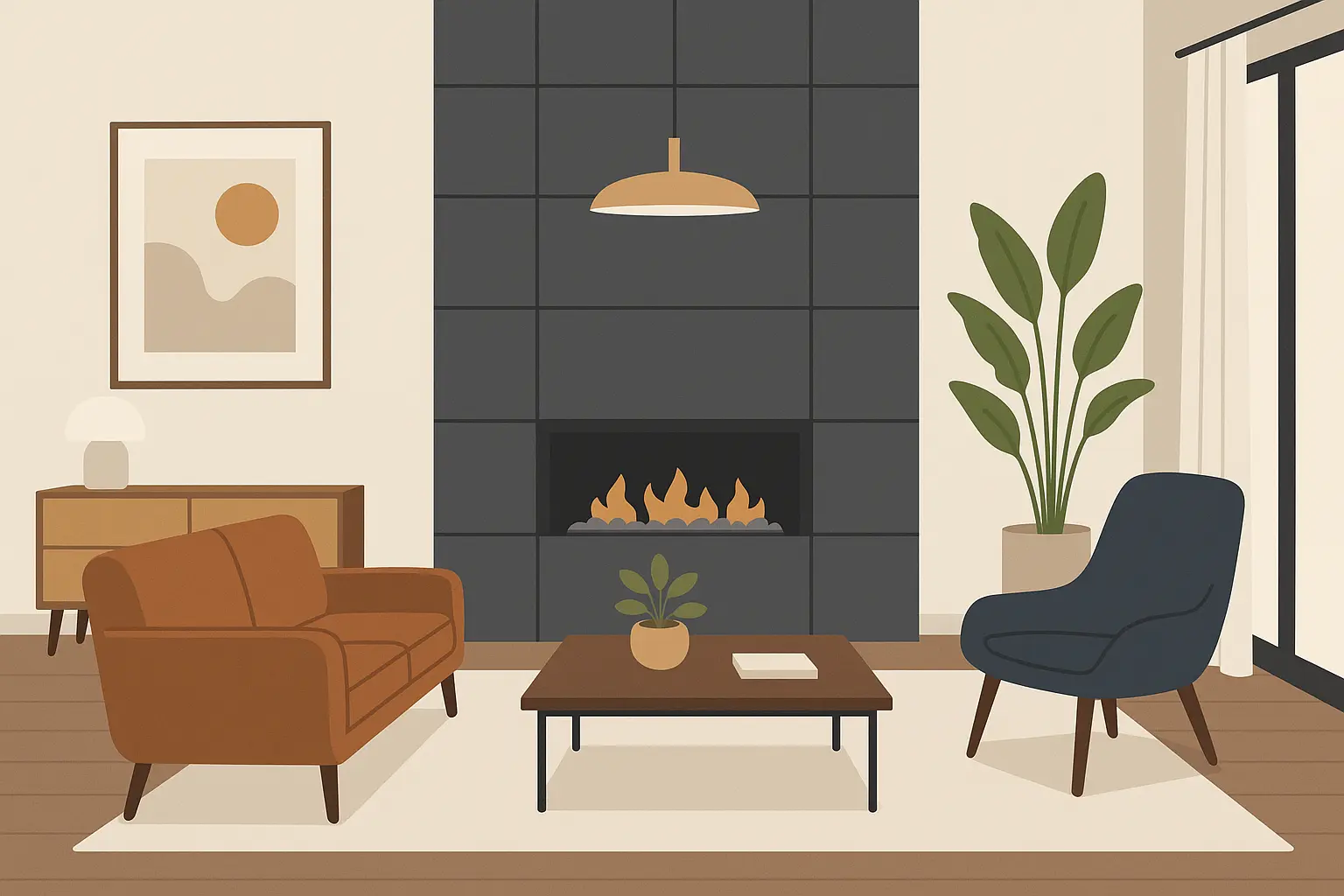 Modern slate panel fireplace with clean lines