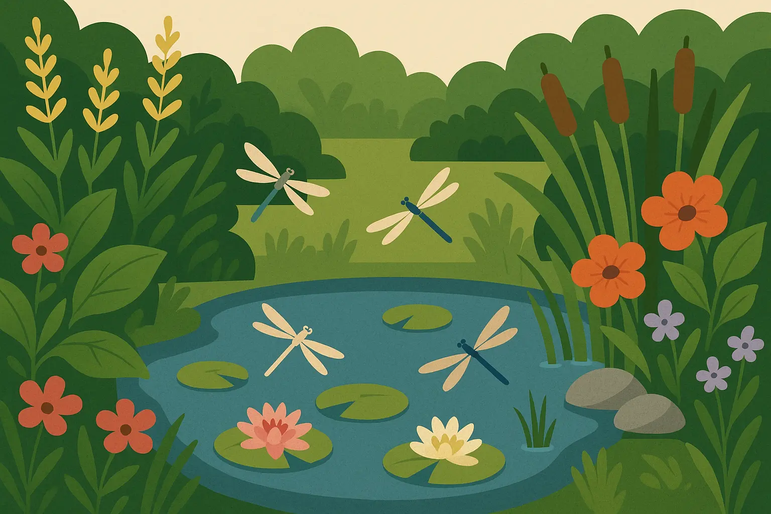 Beautiful backyard pond with water lilies