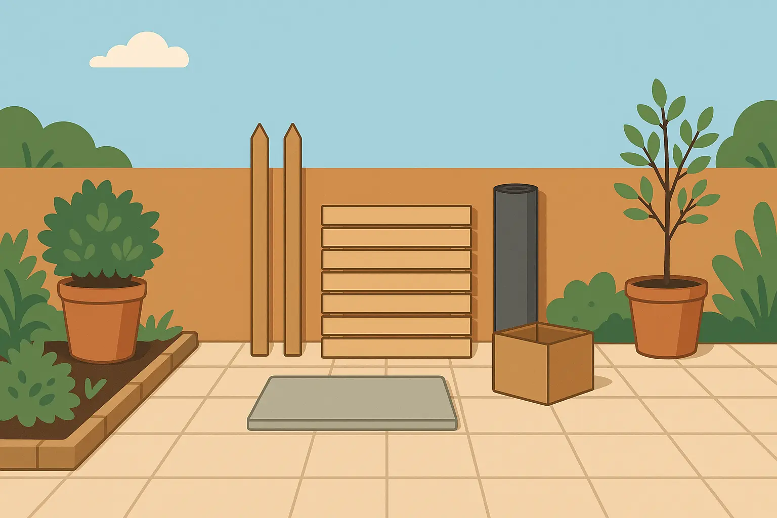 JiffyJunk team clearing patio area for privacy installation