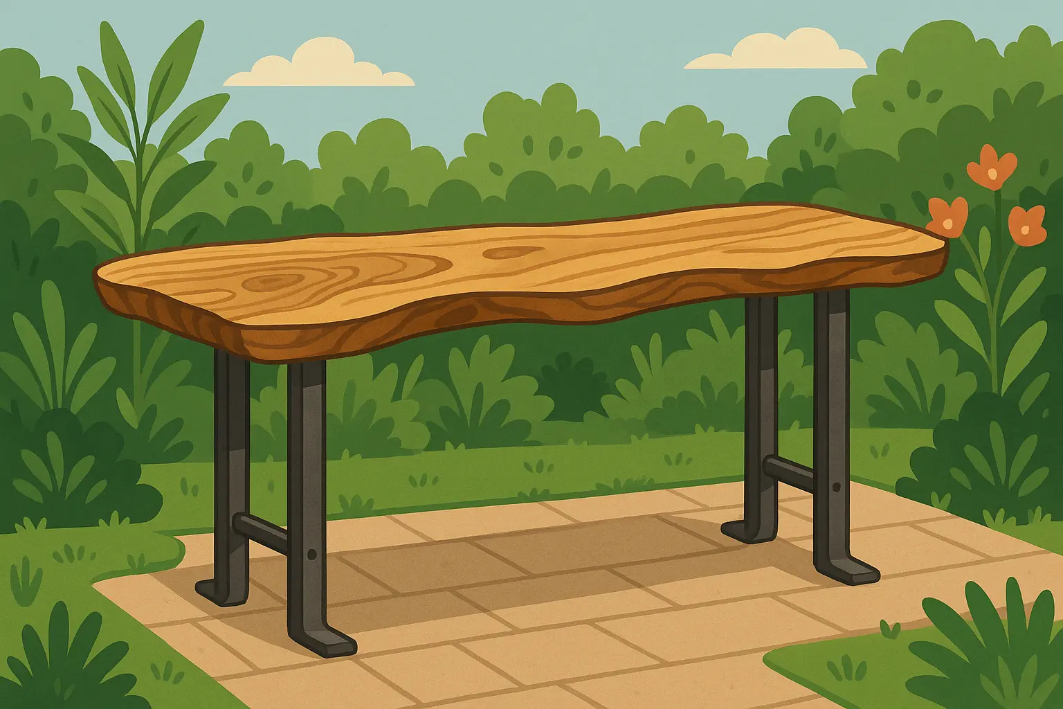 Live edge wood outdoor bar construction