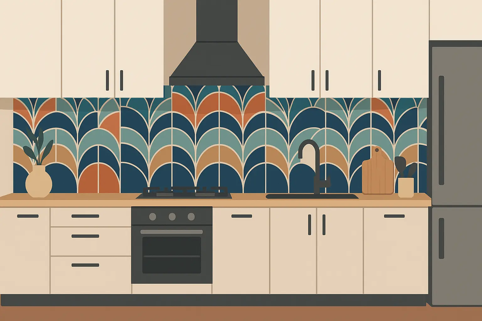 Modern kitchen with stylish backsplash design