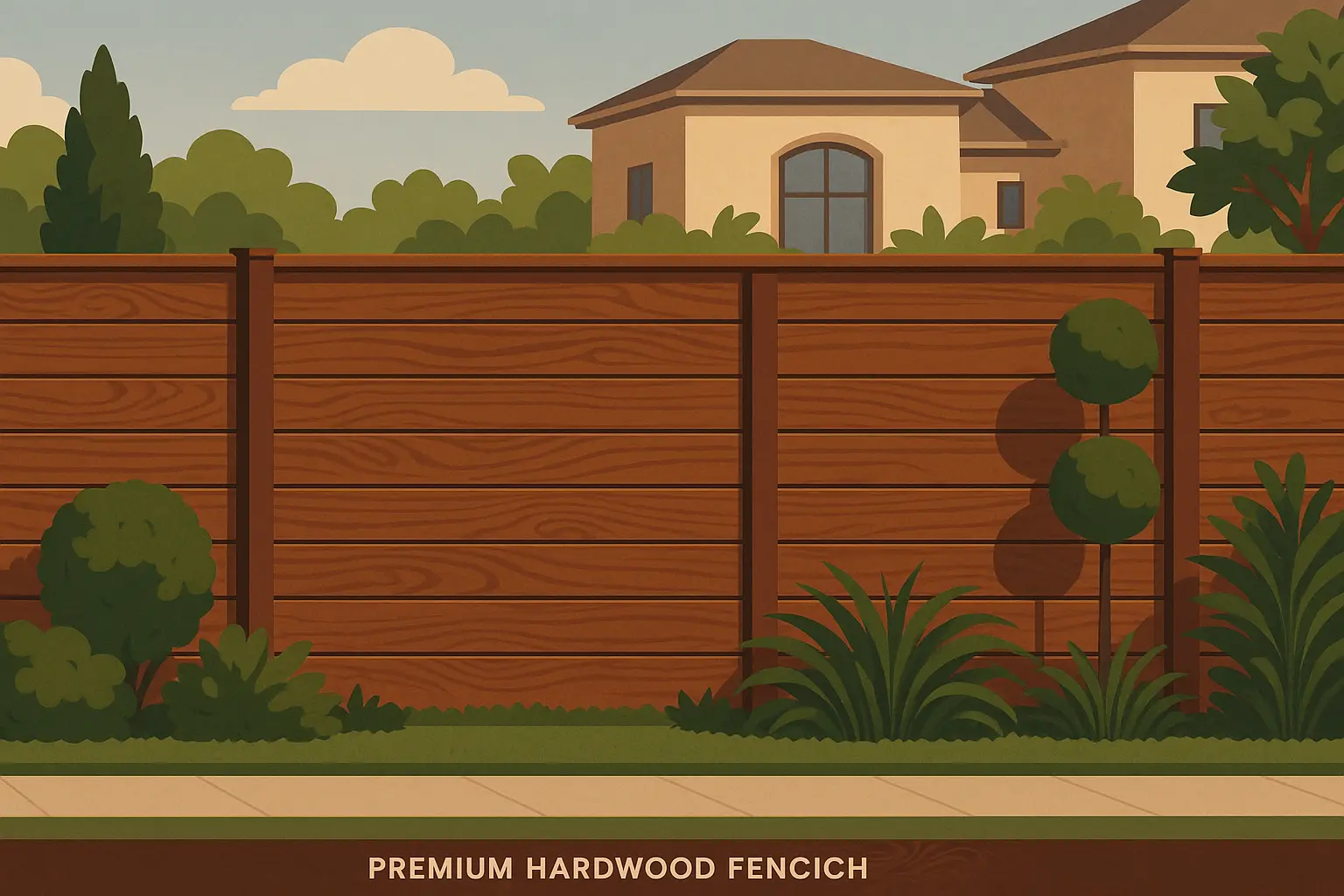 Custom horizontal hardwood fence