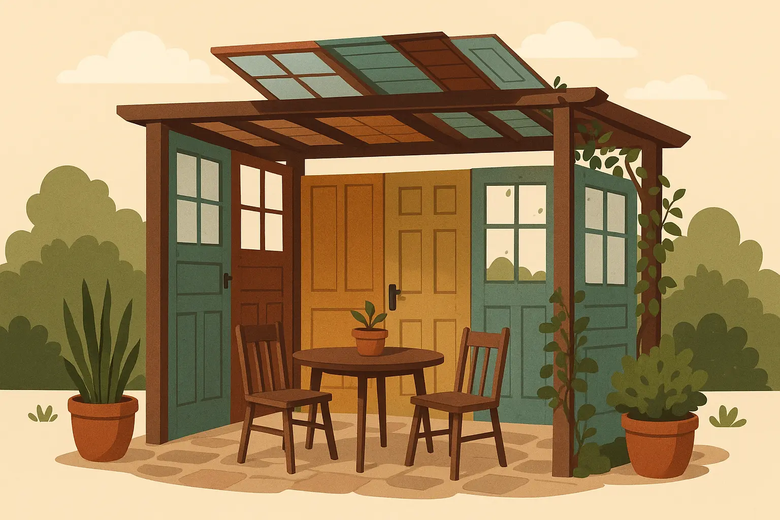 Creative repurposed materials shade structure