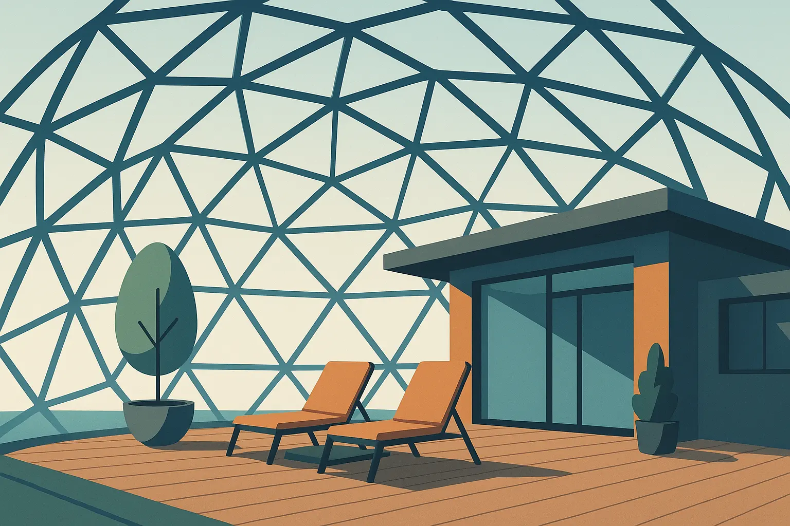 Geodesic dome cover over deck