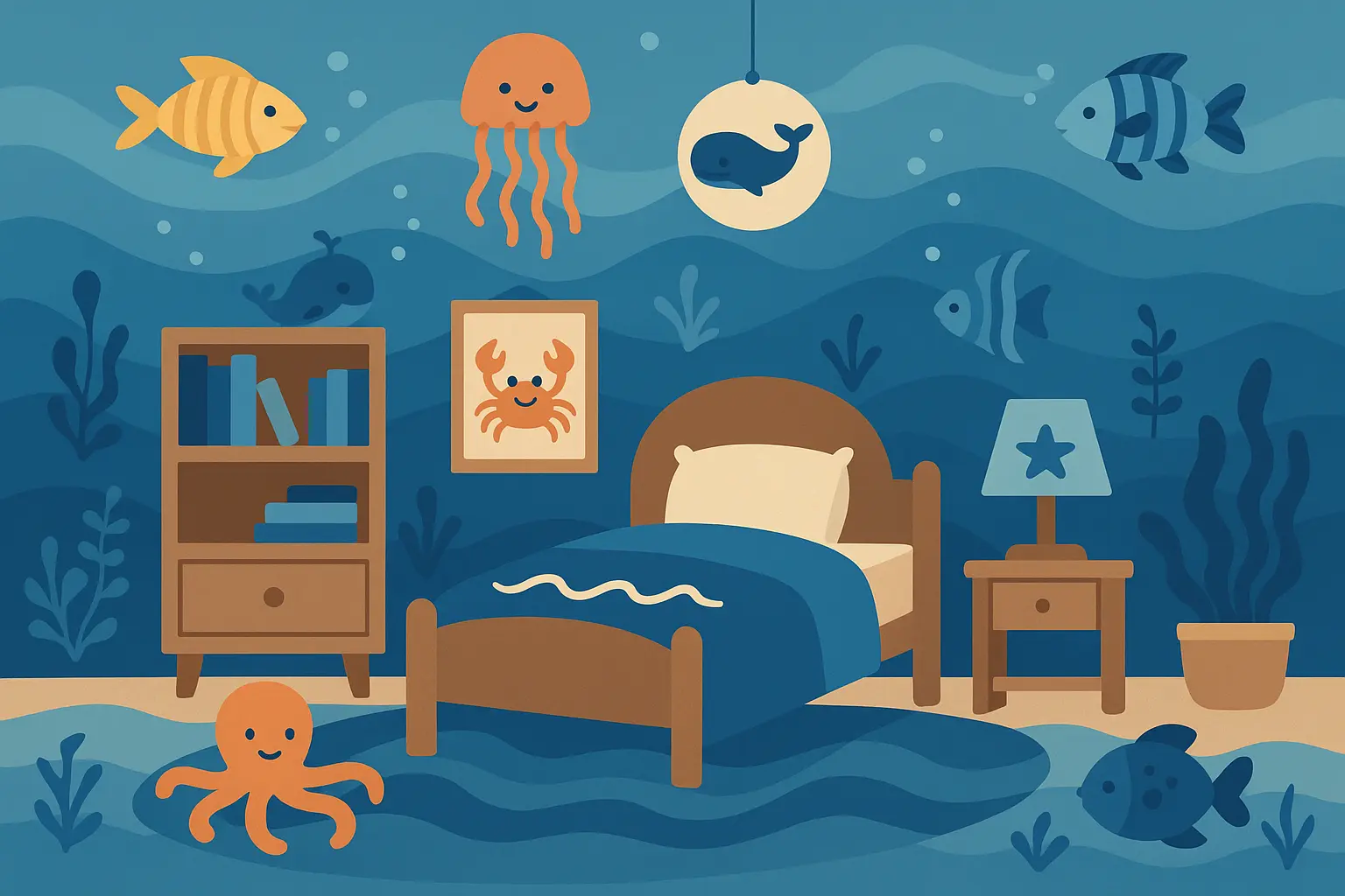Colorful themed kids room with creative design elements