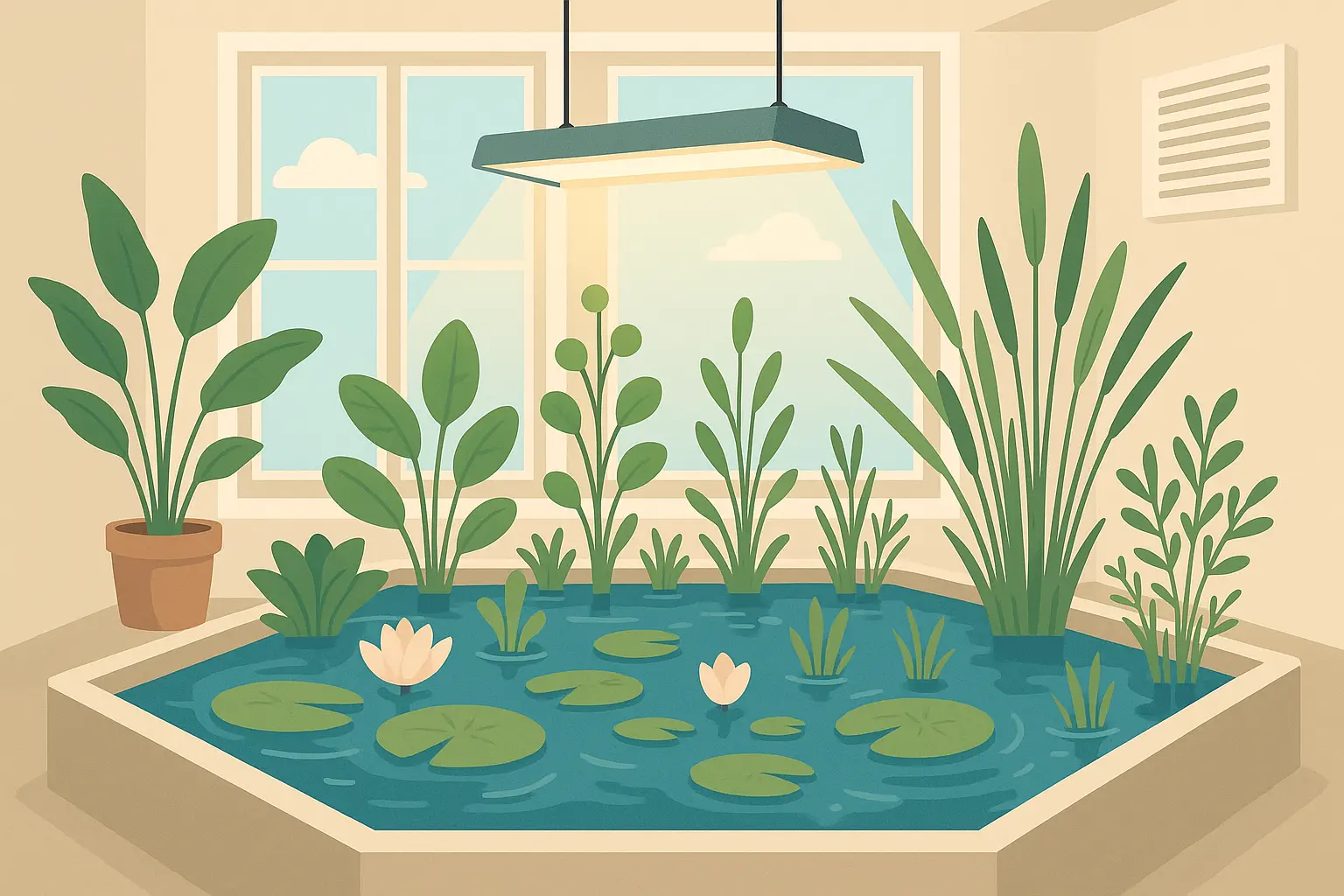 Indoor water garden setup