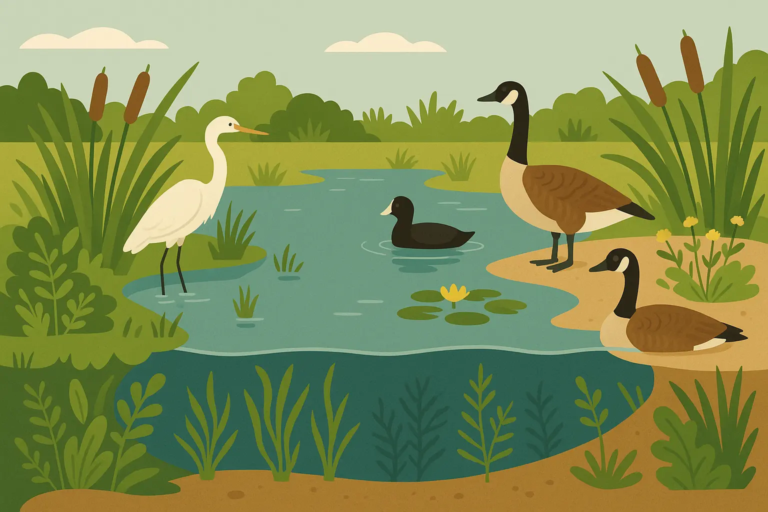 Natural wildlife pond with native plants