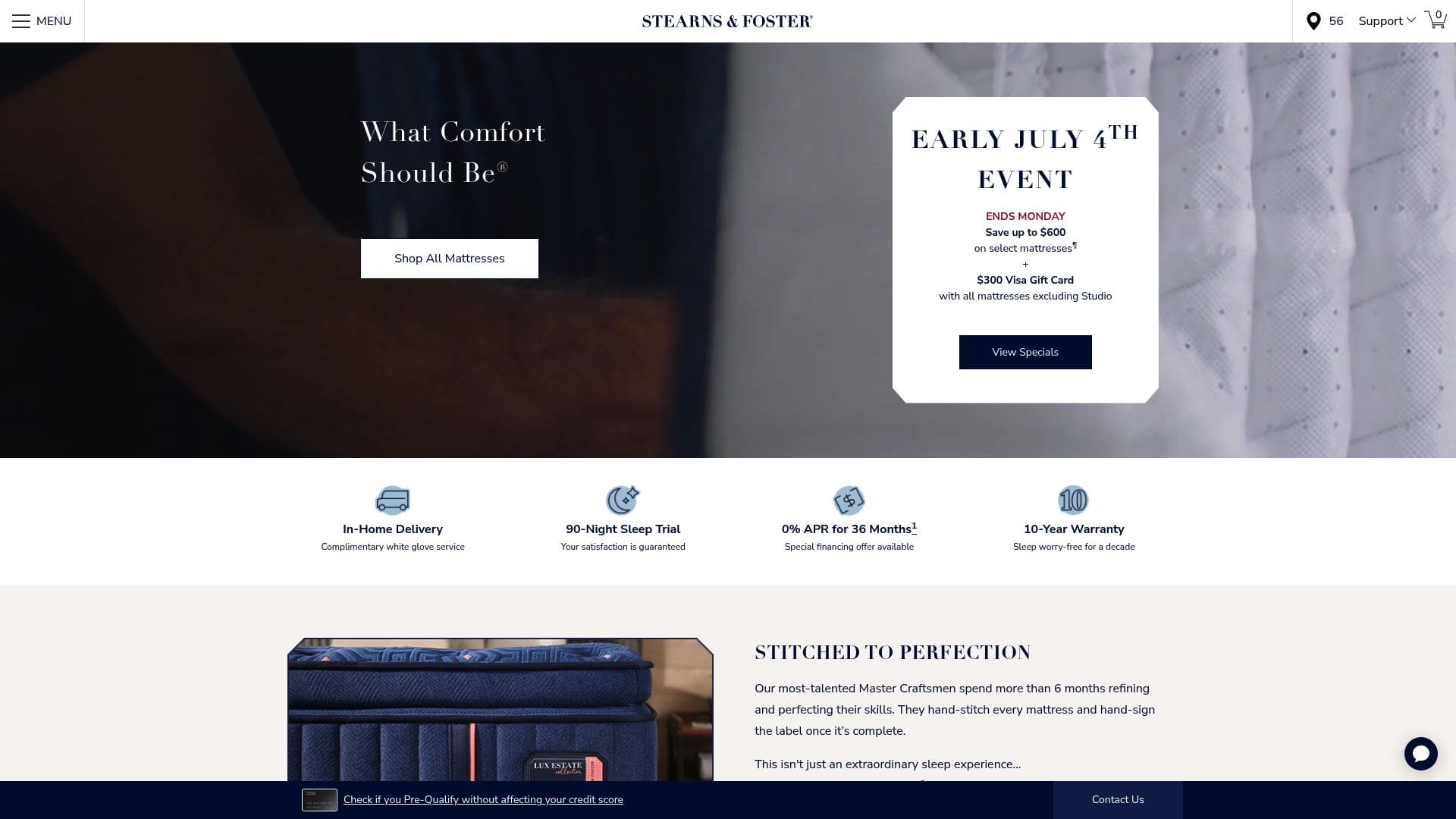 Screenshot of Stearns & Foster Estate Collection craftsmanship