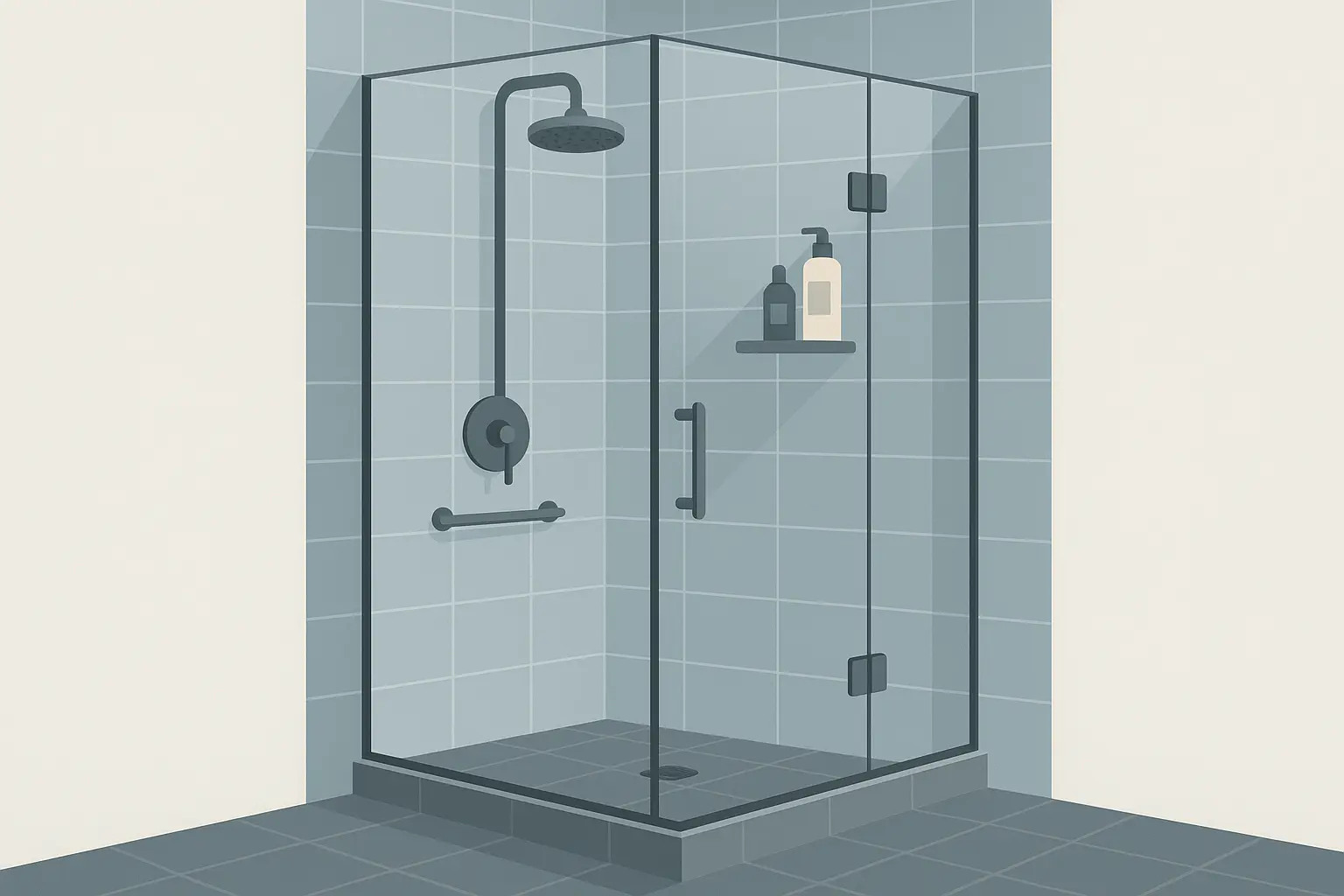 Walk-in shower with frameless glass
