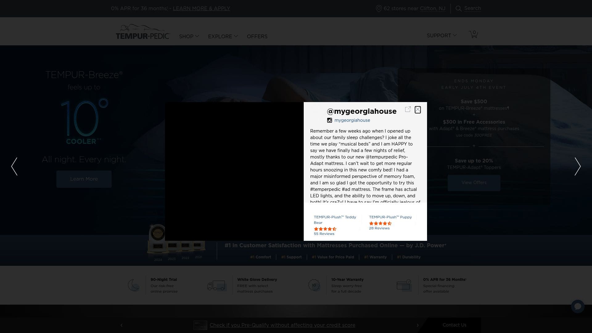 Screenshot of Tempur-Pedic TEMPUR-Cloud product page