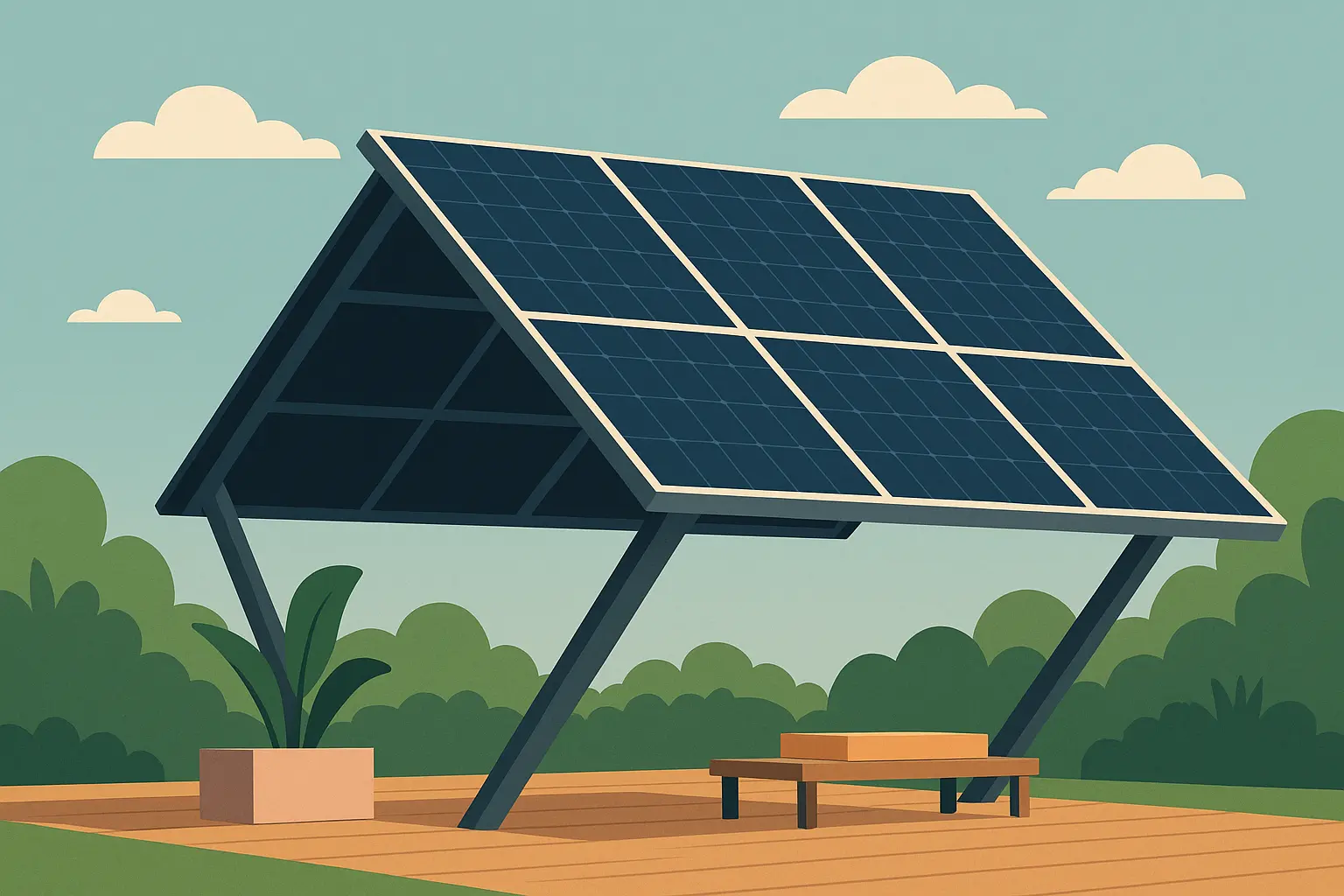 Solar panel canopy over deck
