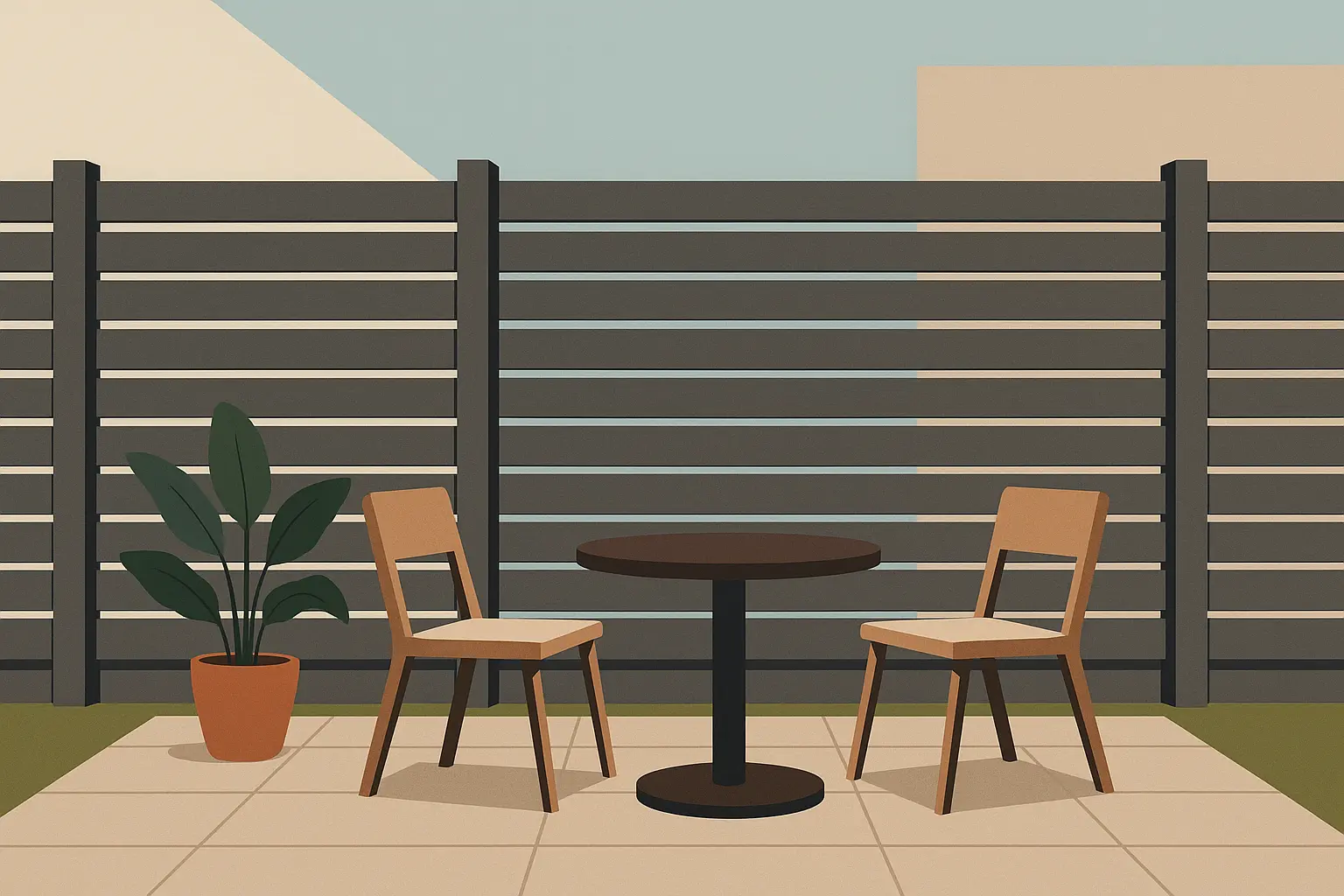 Modern horizontal slat privacy fence