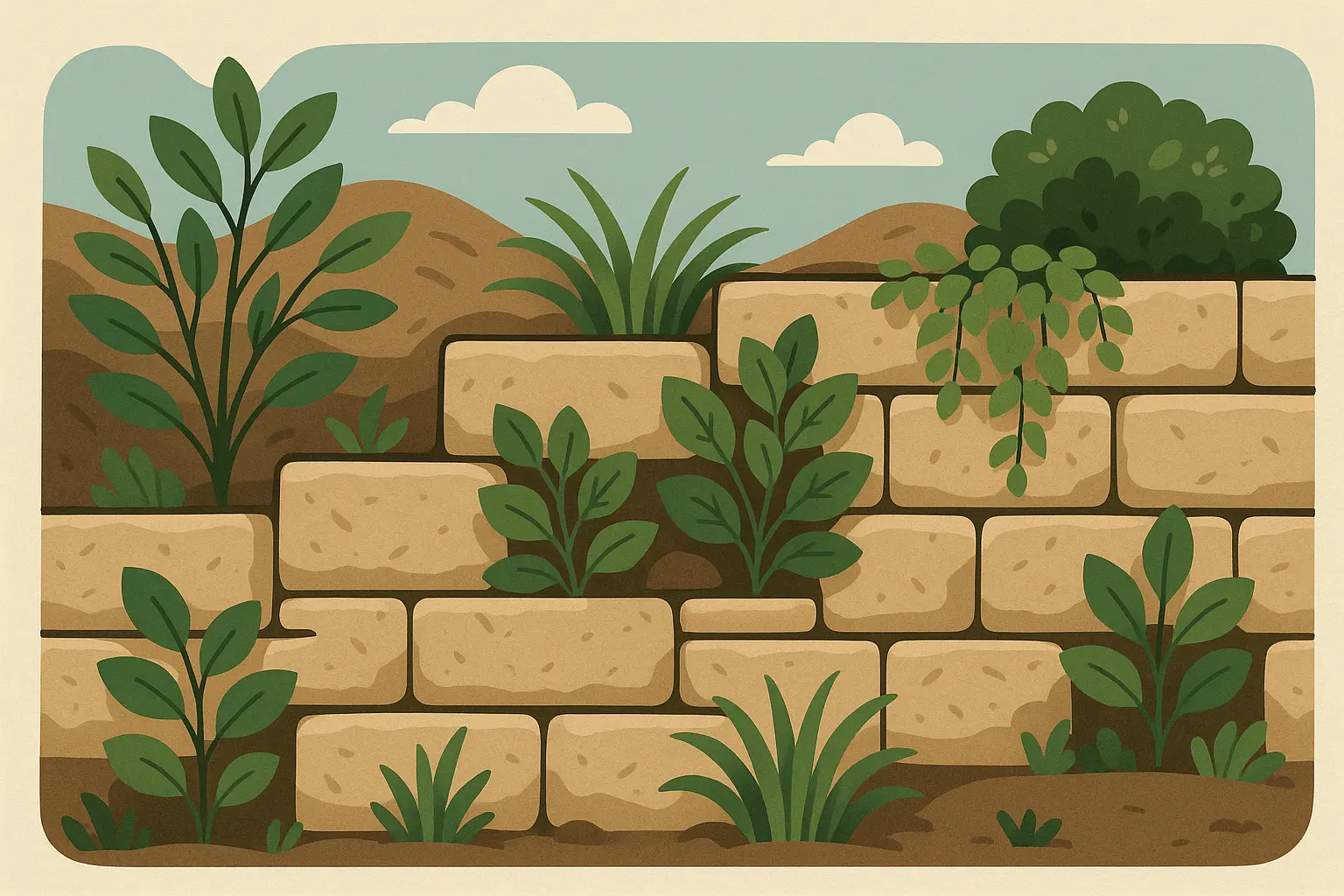 Living retaining wall with integrated vegetation and planting pockets