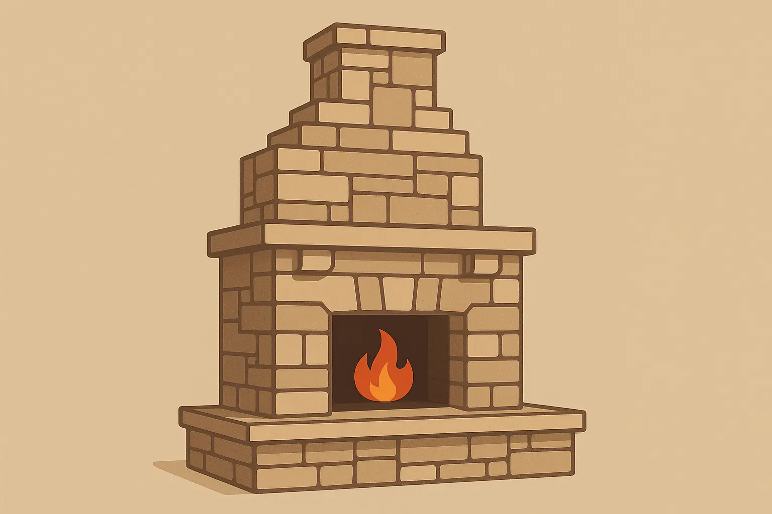 Multi-level stone fireplace design with architectural depth
