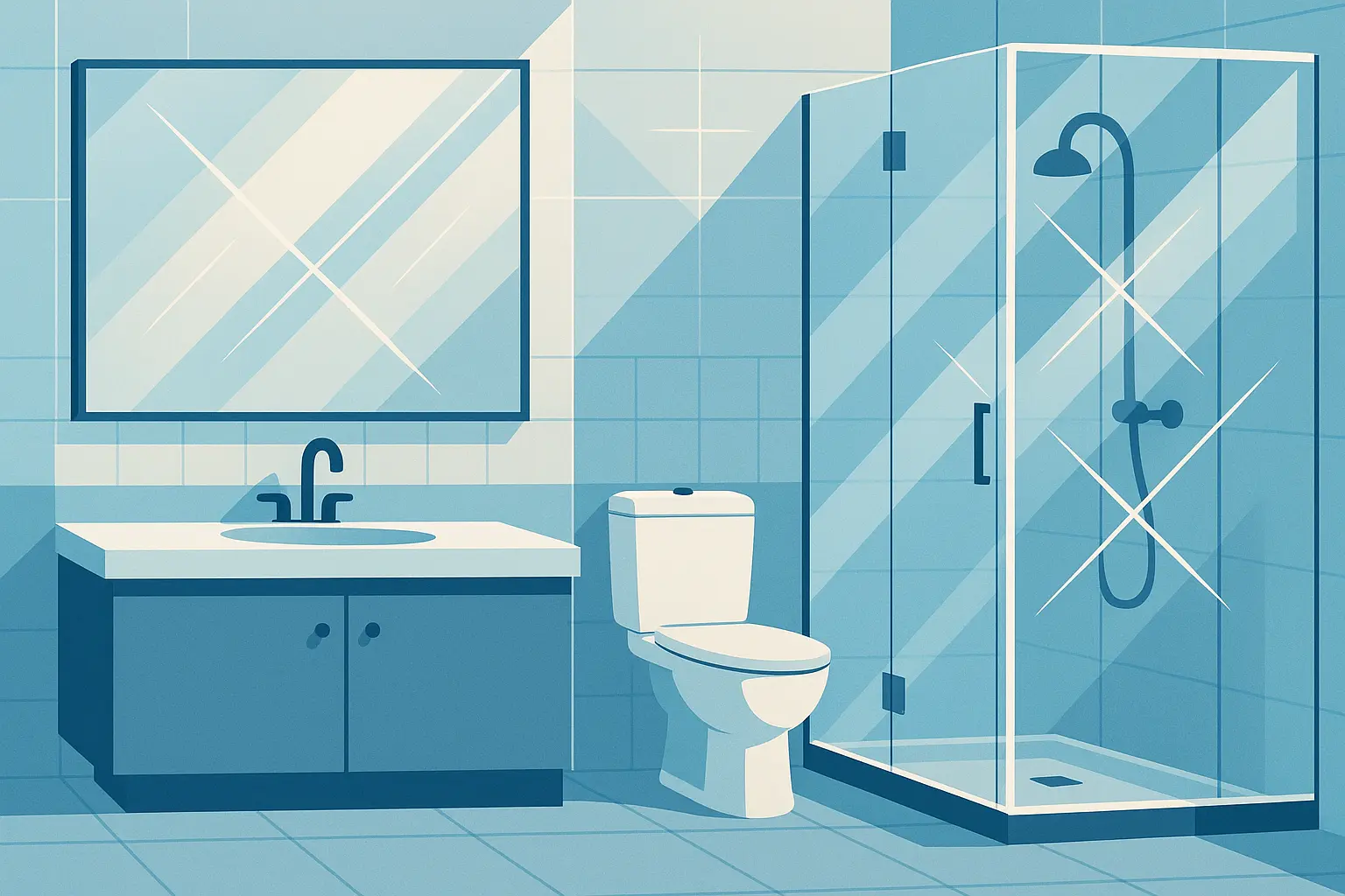 Glass and mirror bathroom surfaces