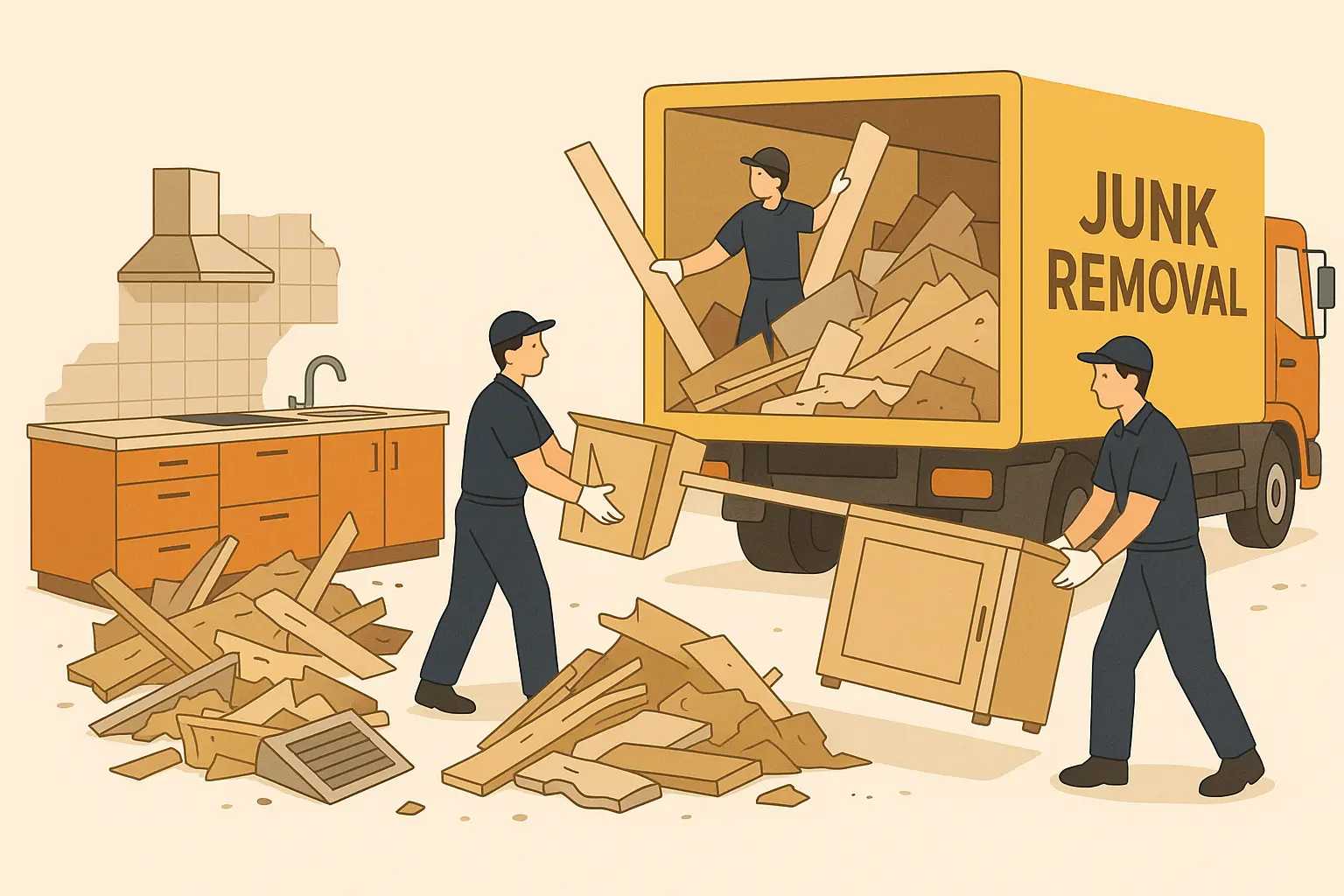 Professional junk removal team working efficiently
