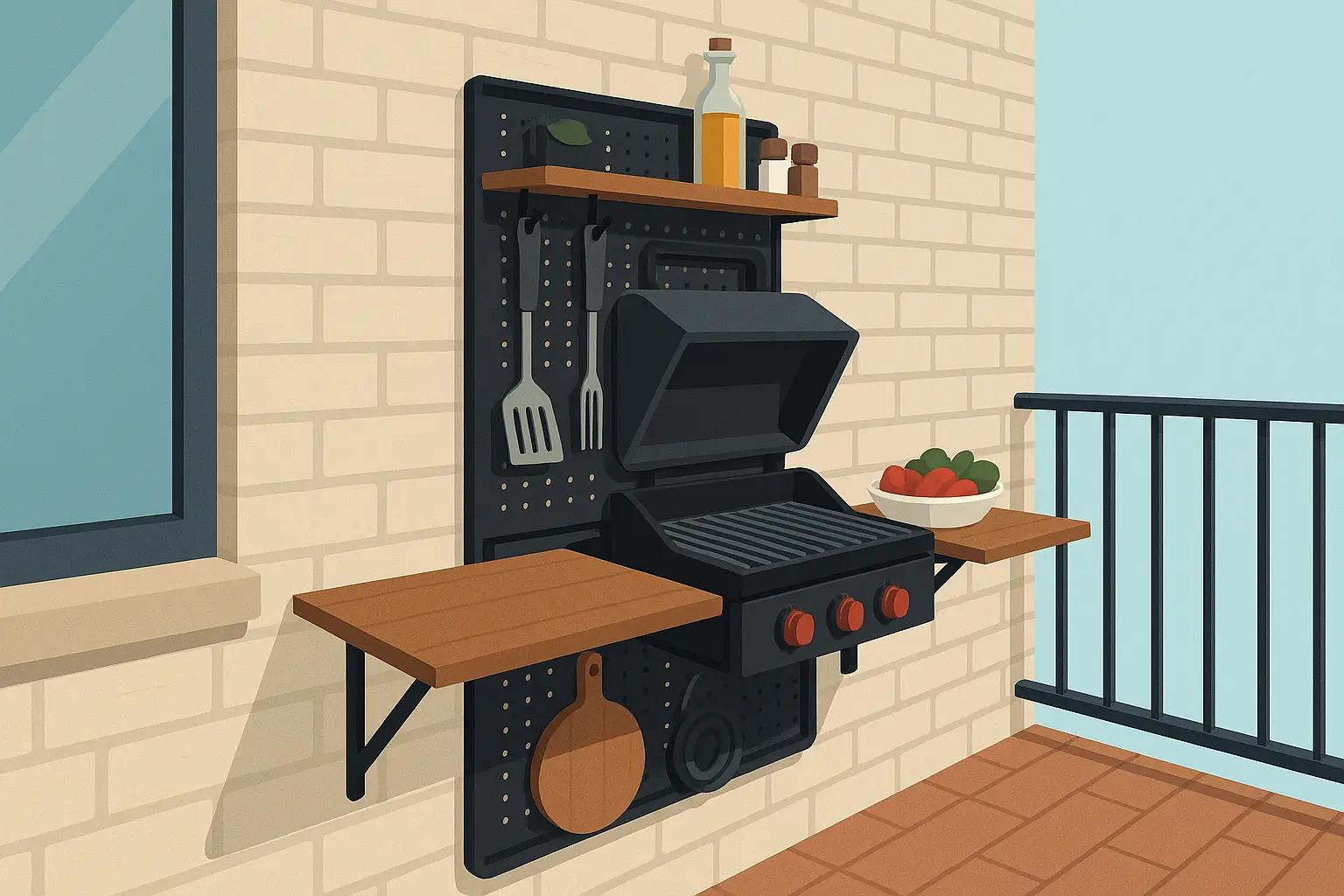 Vertical wall-mounted BBQ system