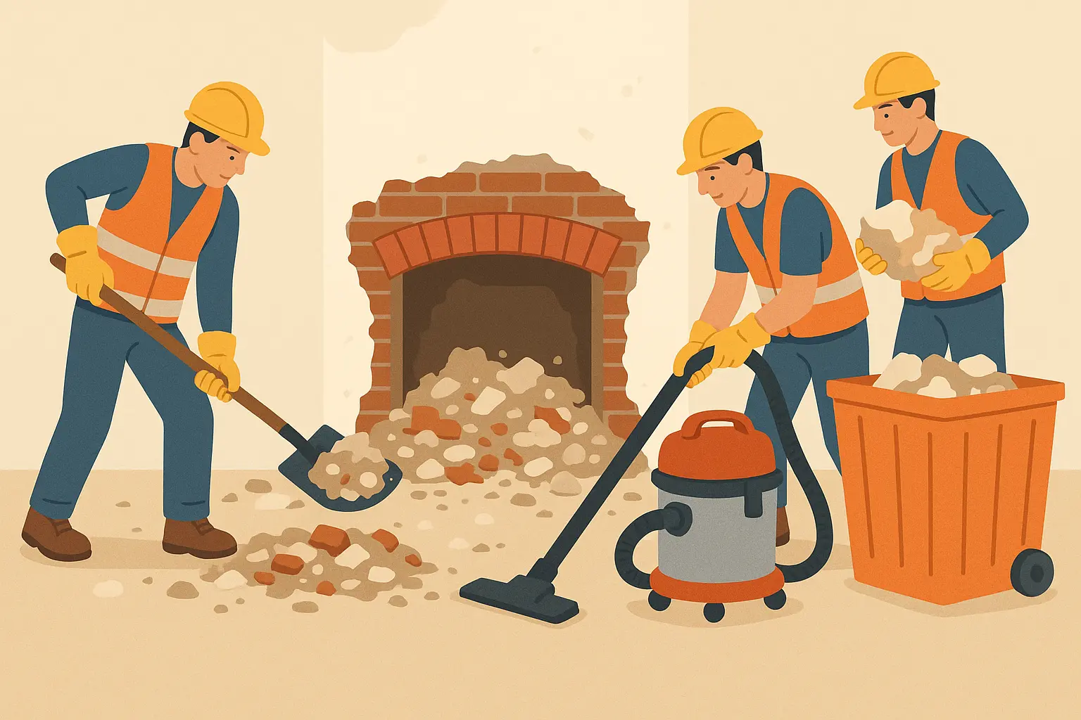 Professional space clearing for fireplace renovation