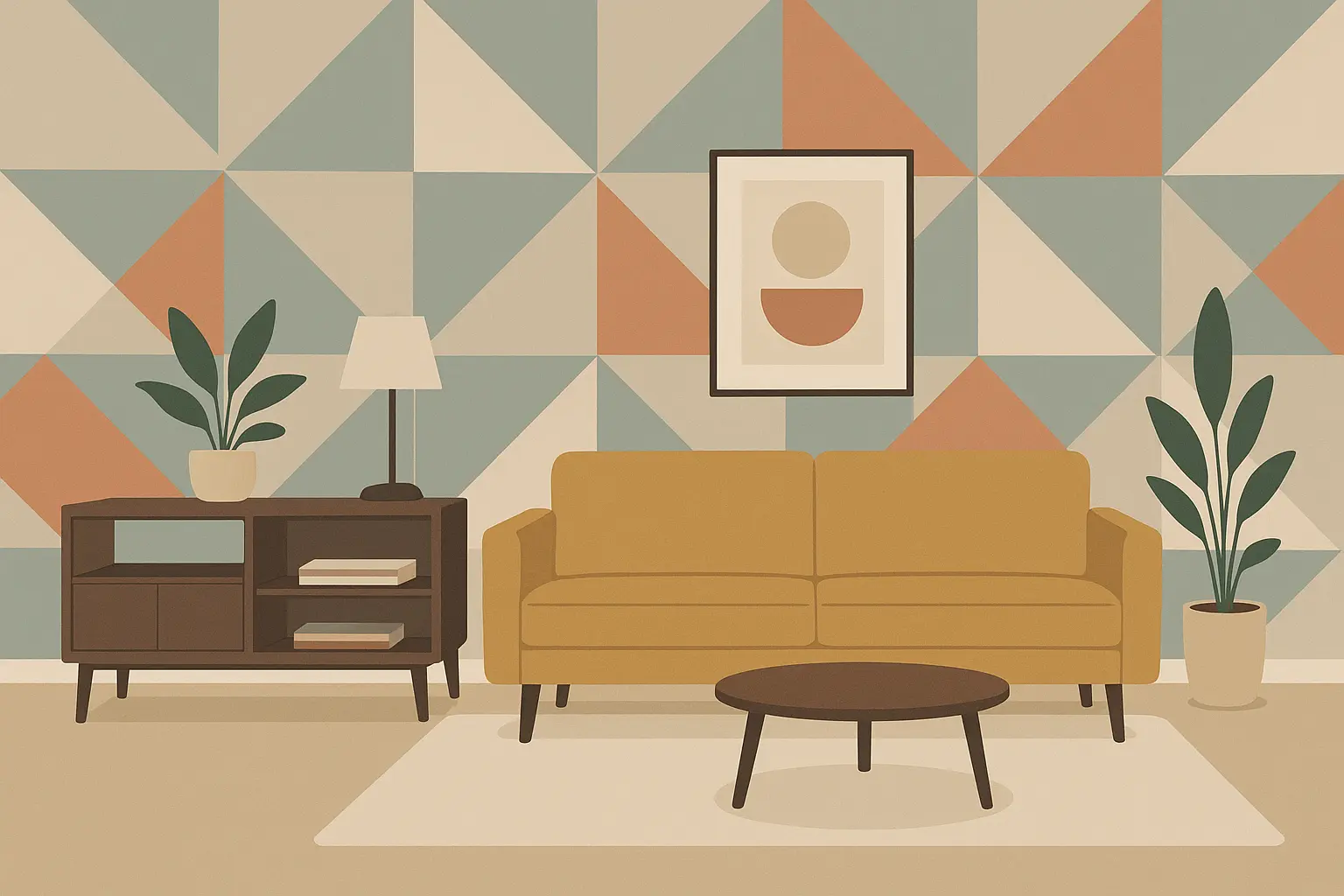Geometric paint patterns creating modern accent wall