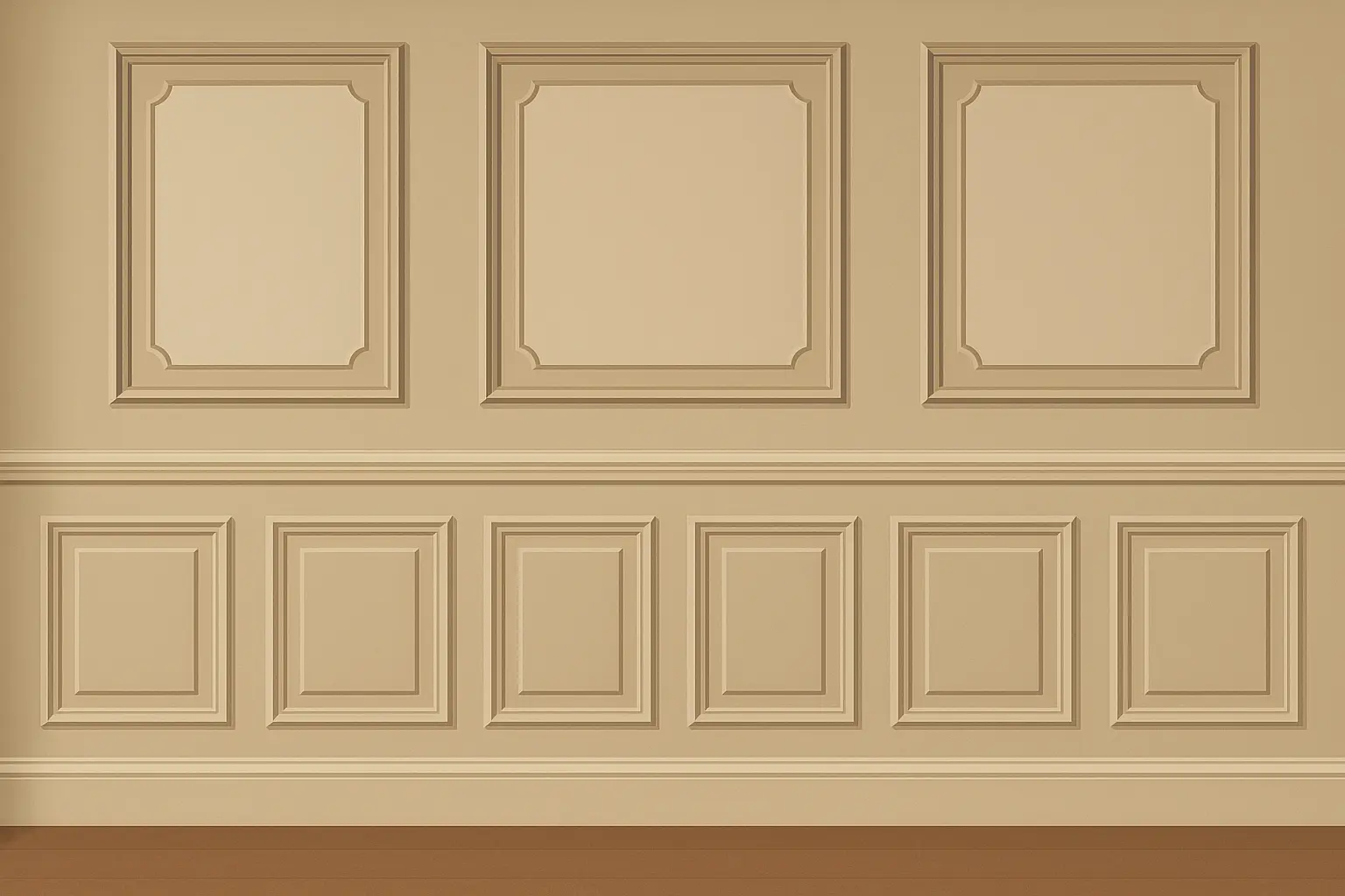 Elegant raised panel wainscoting in formal dining room