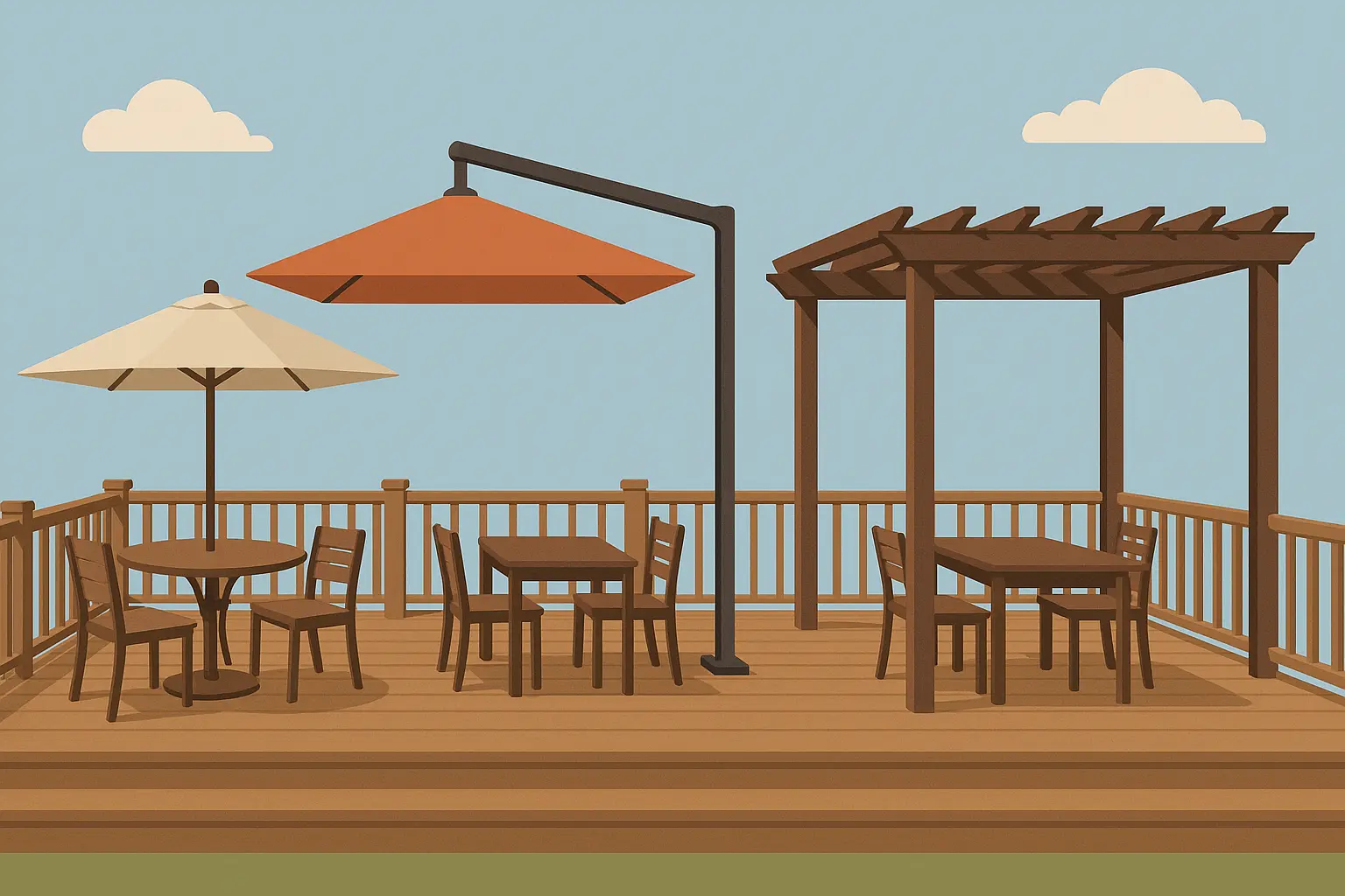 Outdoor umbrella providing shade protection over patio furniture