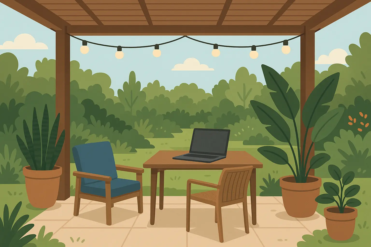 Outdoor home office workspace setup