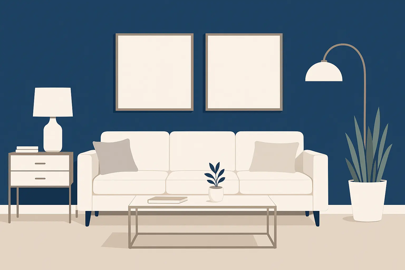 Bold monochromatic accent wall in deep navy blue