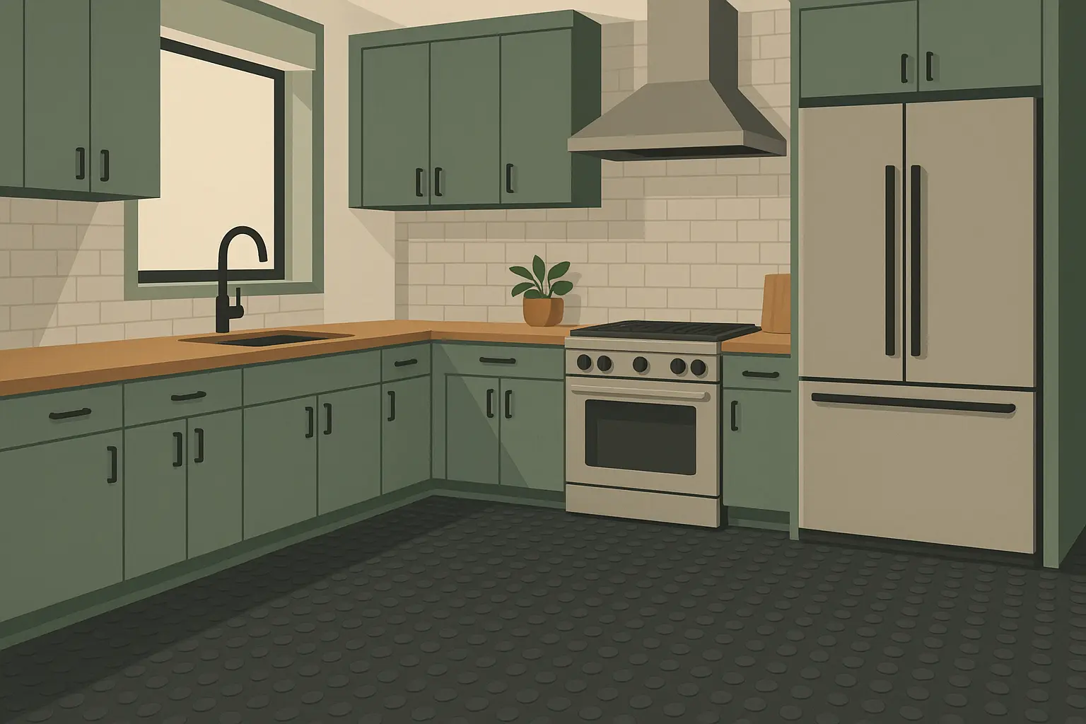 Premium rubber flooring in modern kitchen