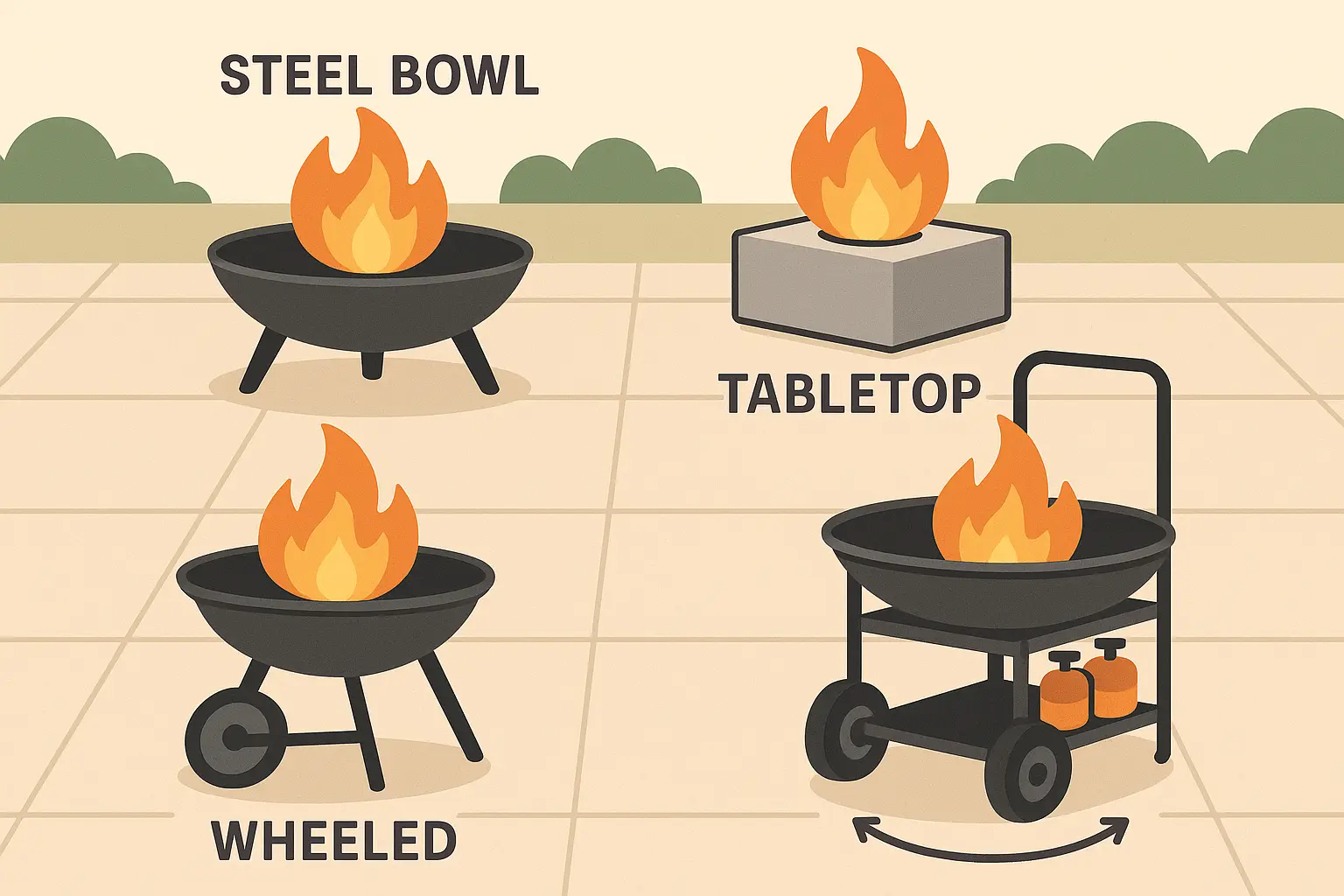Various portable fire pit designs