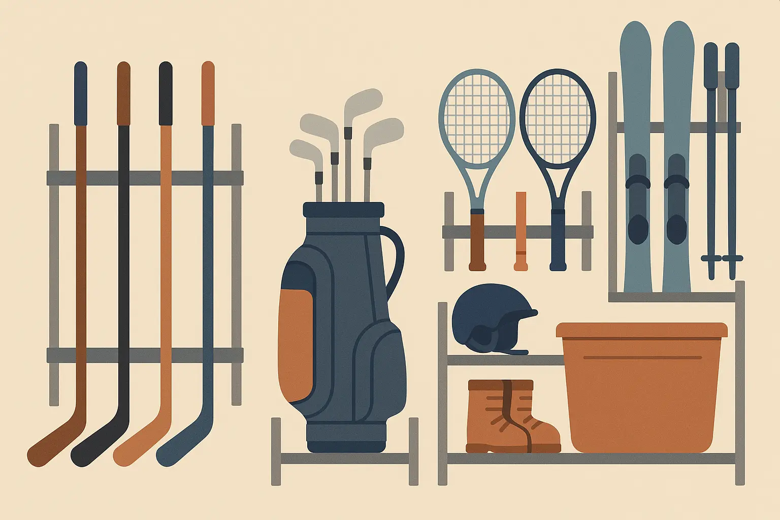 Organized sports equipment storage in mudroom
