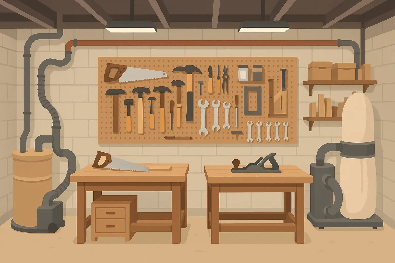 Complete woodworking workshop setup