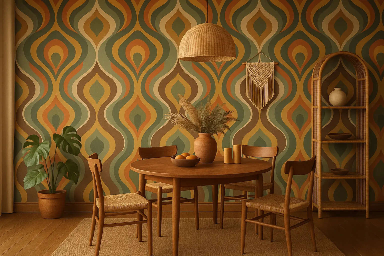 1970s psychedelic inspired wallpaper pattern