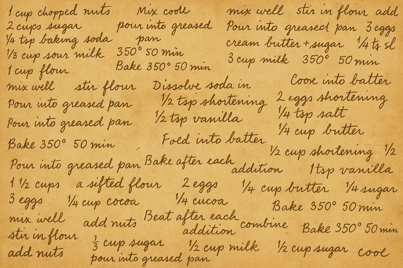 Food-themed pantry wallpaper with vintage recipe designs