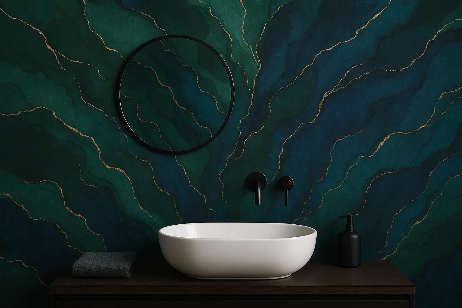Bold dramatic bathroom wallpaper statement