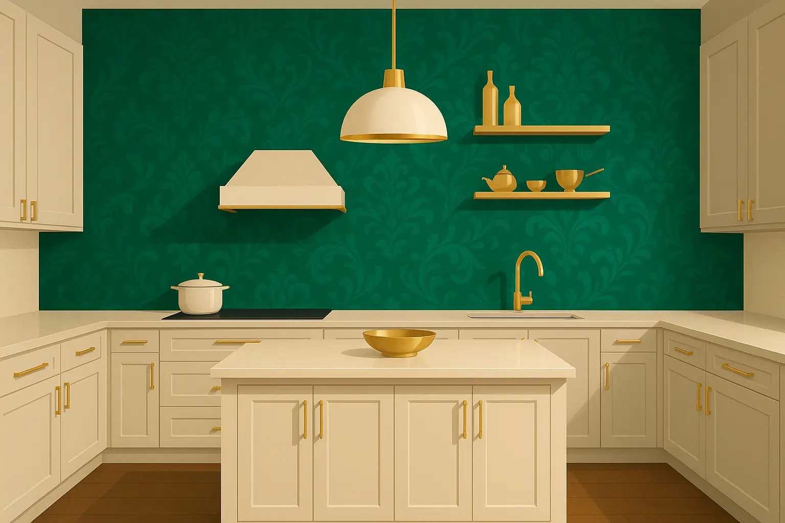 Jewel tone kitchen wallpaper design
