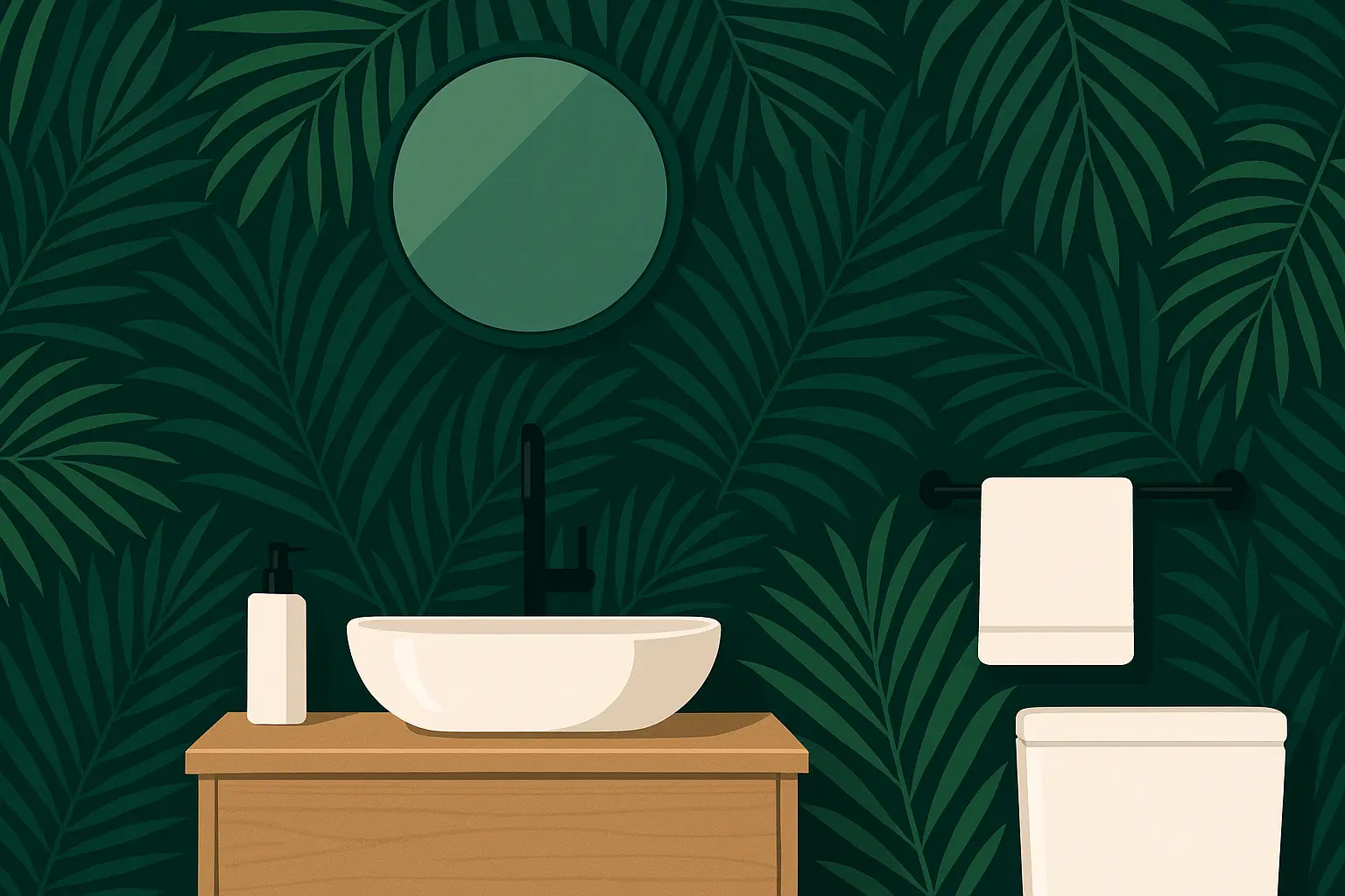 Tropical palm leaf bathroom wallpaper