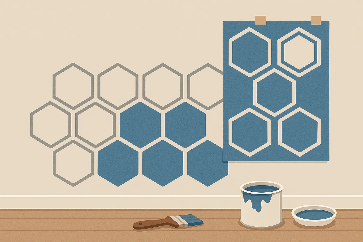 Geometric stencil patterns on wall