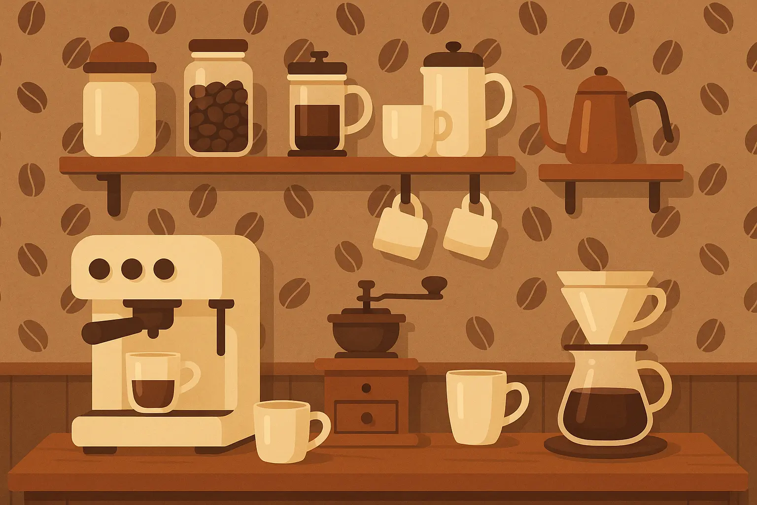Coffee themed kitchen wallpaper motifs