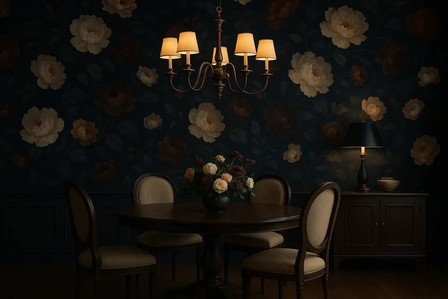 Dark moody floral wallpaper pattern