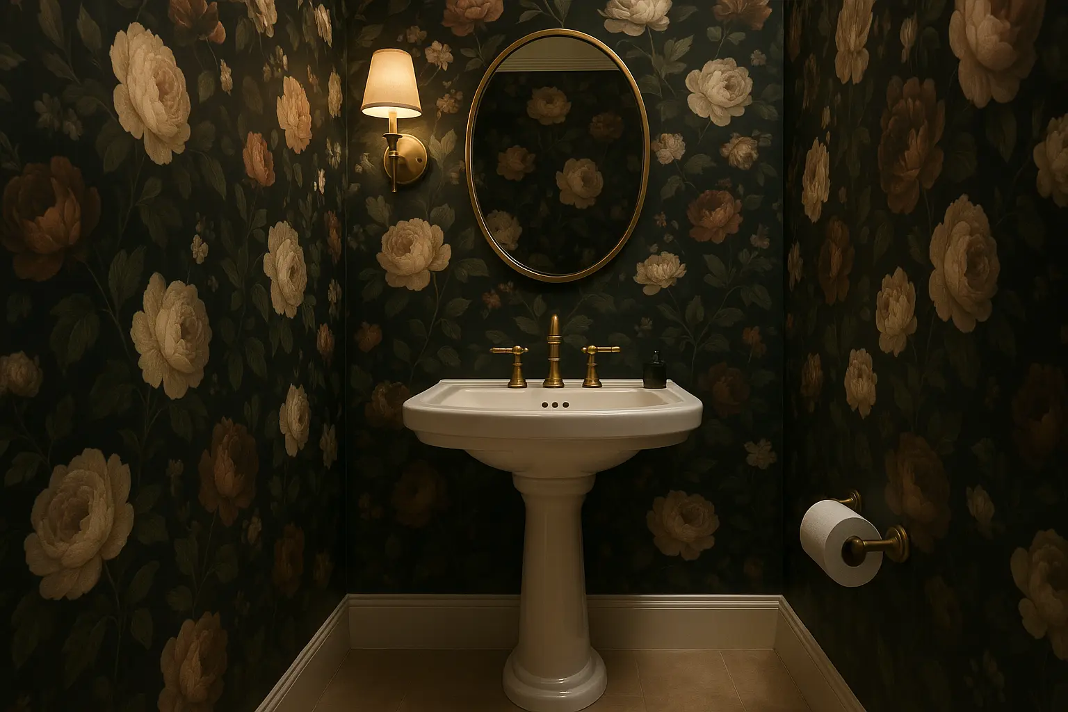 Bold powder room wallpaper transformation